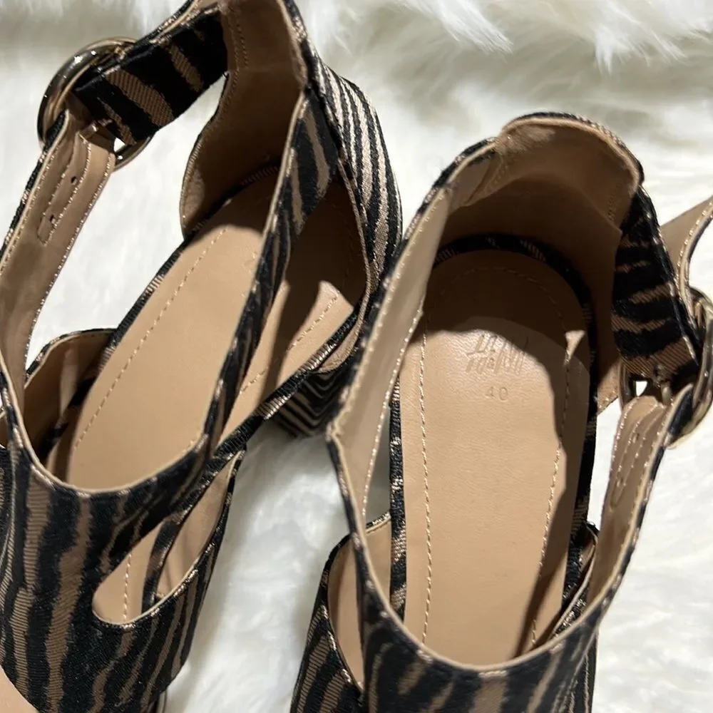 H&M‎ platform zebra print sandals SZ 40/9.5-10US  B66